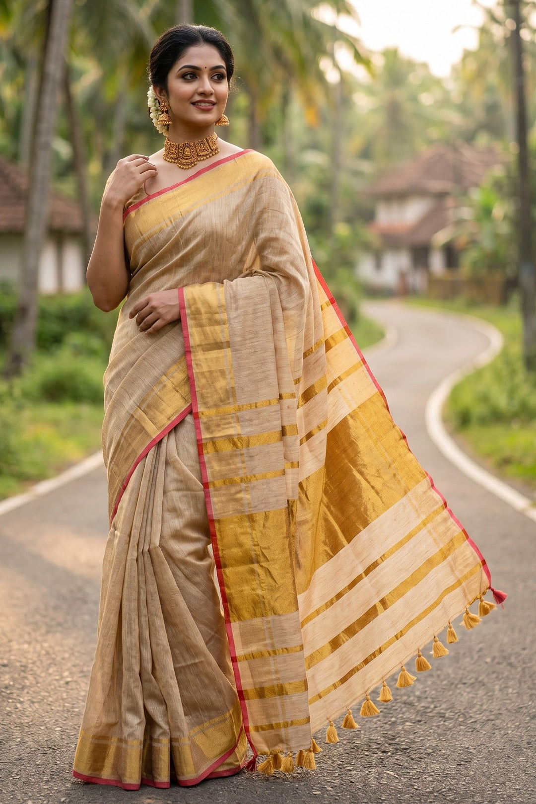 NeelDana Crush Tissue Linen Saree