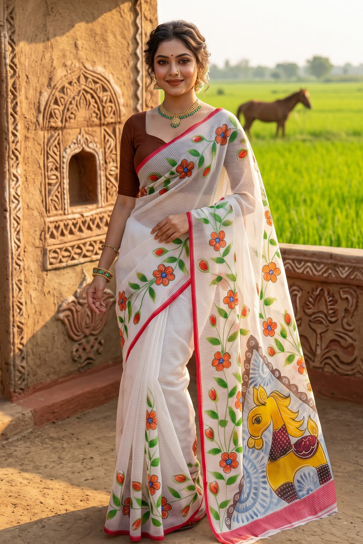 Ashwamedh Hand Painted Resham Kota Saree