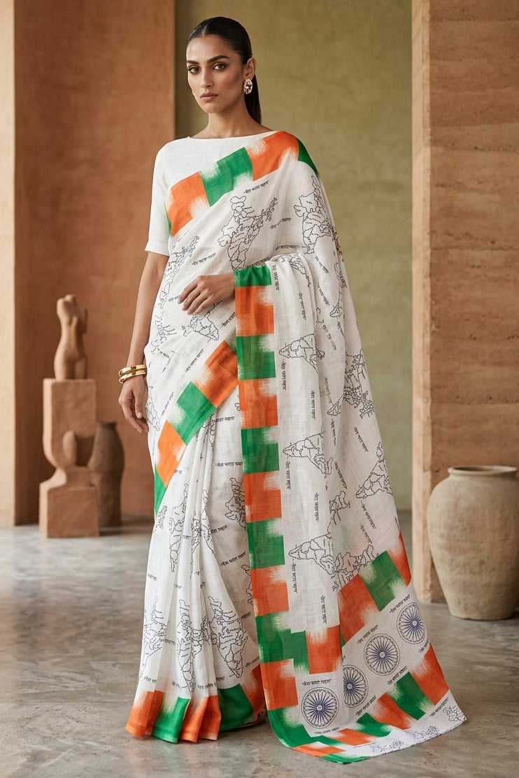 Tiranga Grace Semi Linen Saree (Independence Day Special)