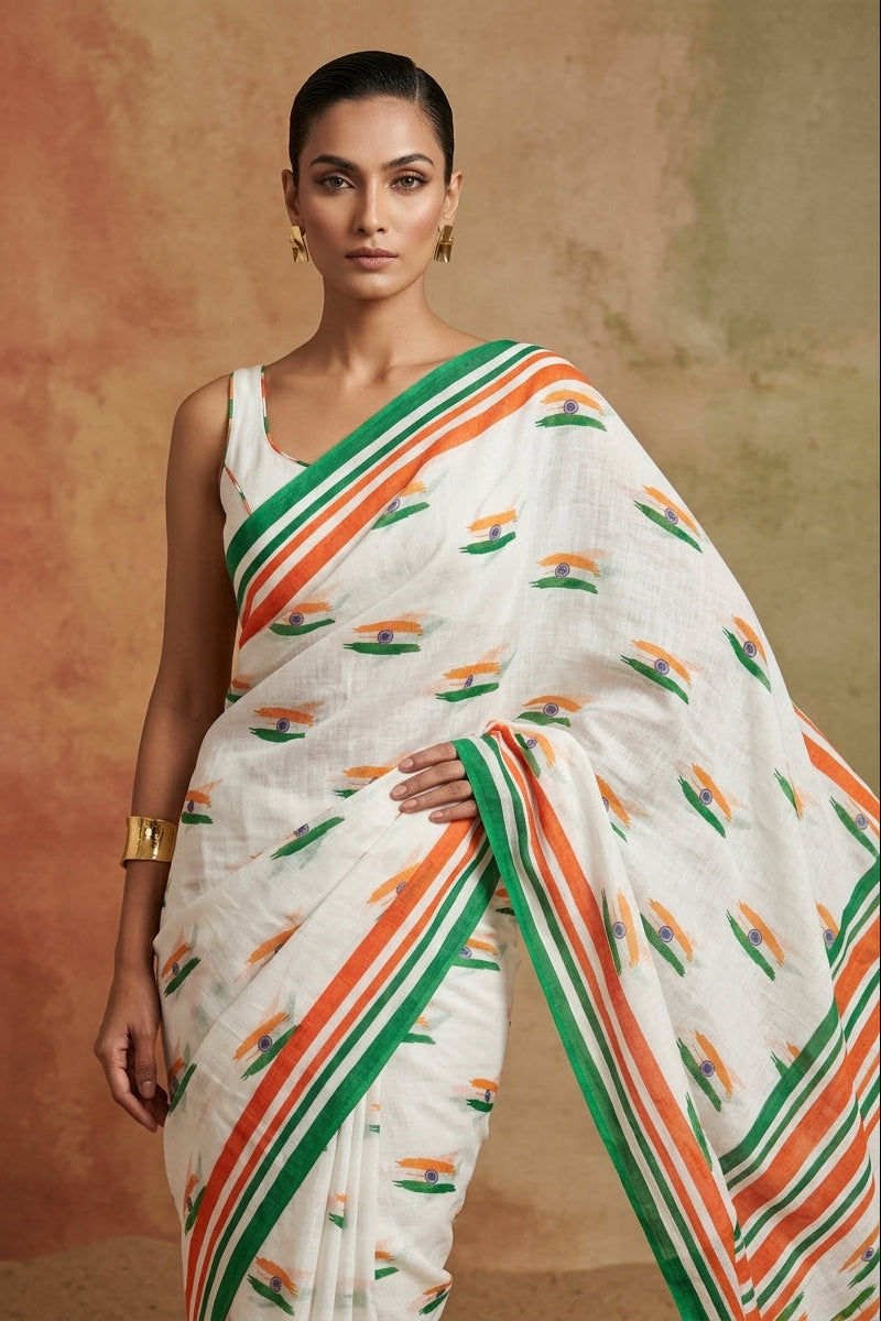 Tiranga Grace Semi Linen Saree (Independence Day Special)