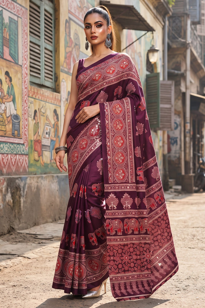 Pretty Obsession Modal Silk Saree With Mirror Work