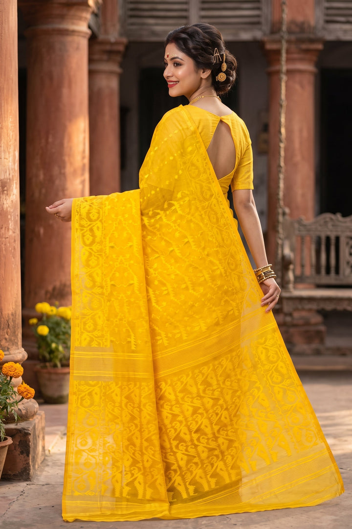 Shatarupa Bengal Jamdani Saree (Yellow Self)