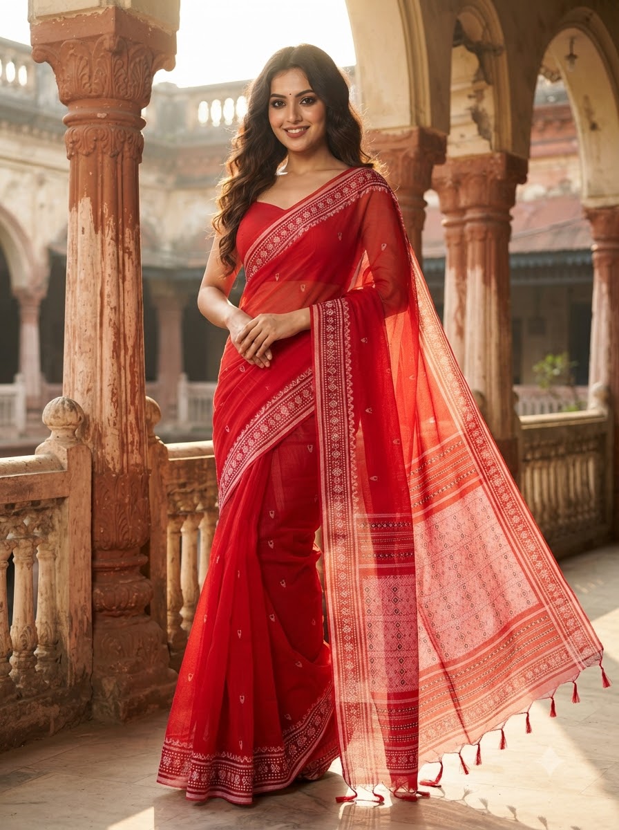 Haridrita Khadi Jamdani Saree