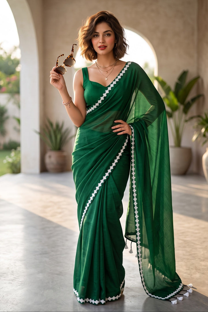 Meghanjali (মেঘাঞ্জলি)  Khadi Cotton Saree With Lace