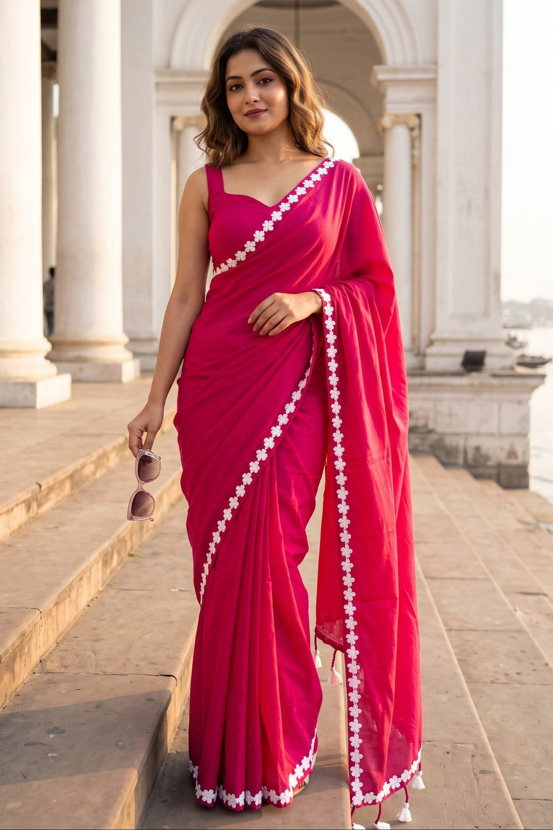 Meghanjali (মেঘাঞ্জলি)  Khadi Cotton Saree With Lace