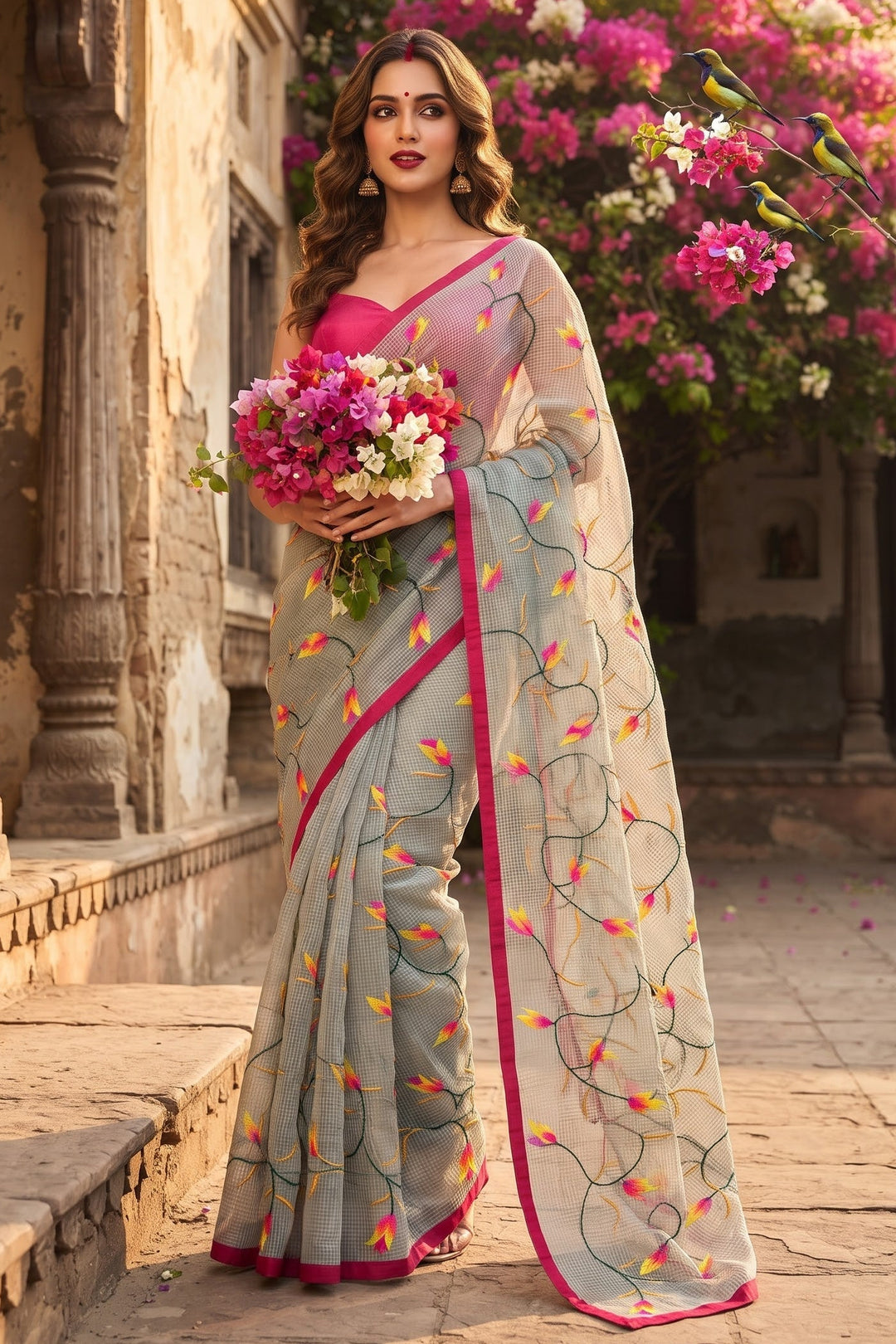 Kusum Reshom Kota Saree With Embroidery work