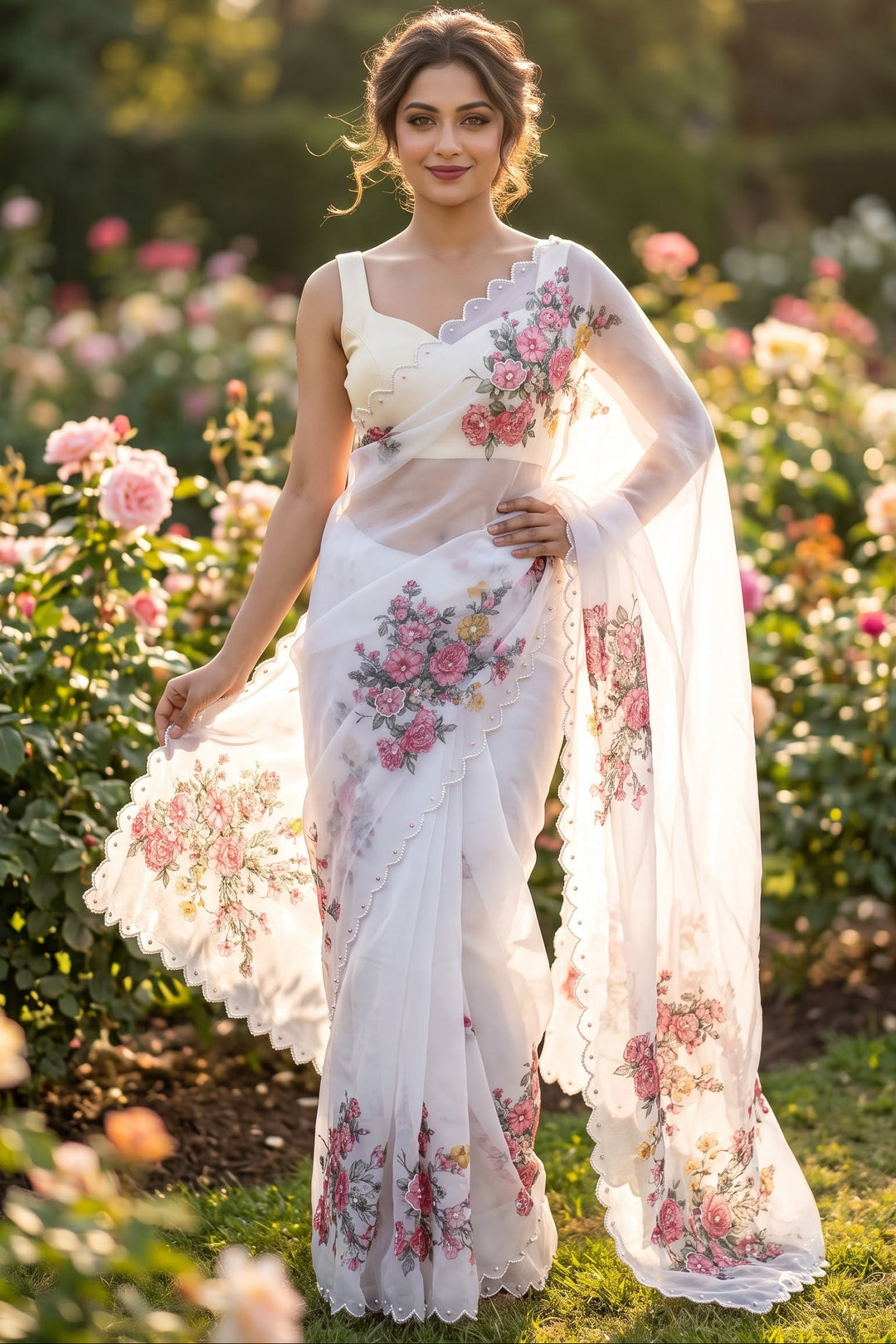 Jasmine Serenity Tebby Silk Saree with Sequin &  Print Work