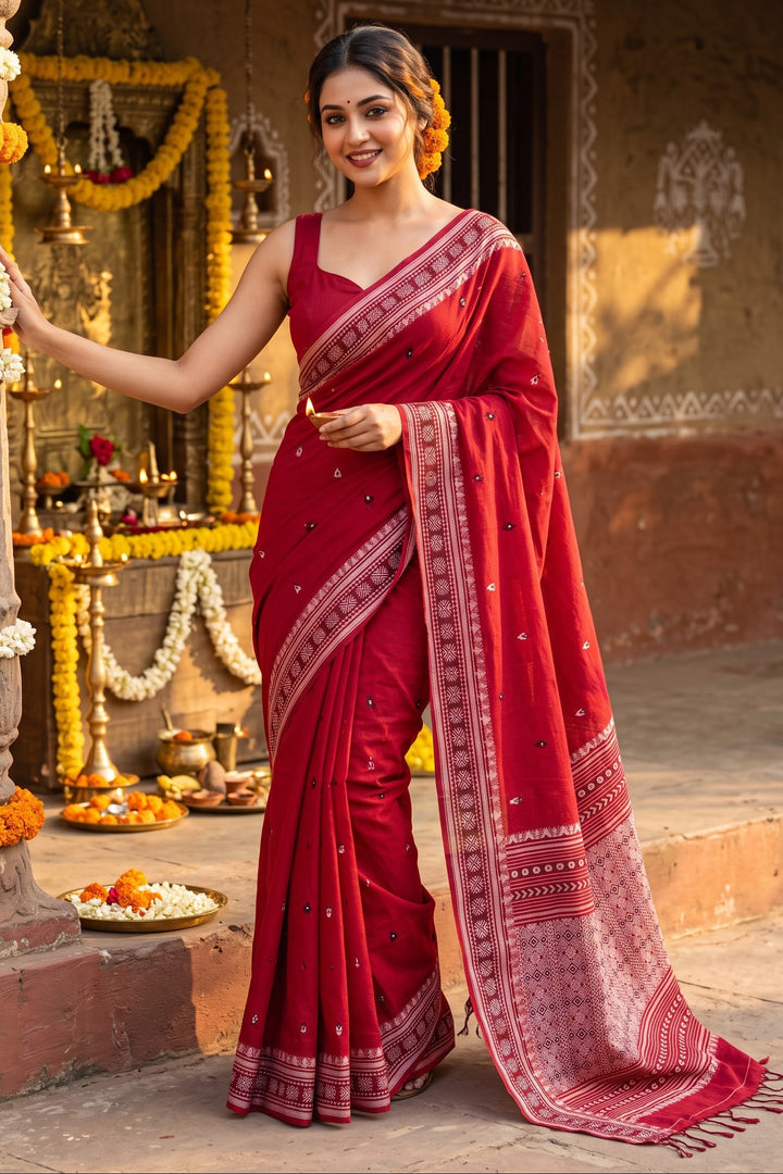 Ratnaberi Assam Khadi Jamdani Cotton Saree