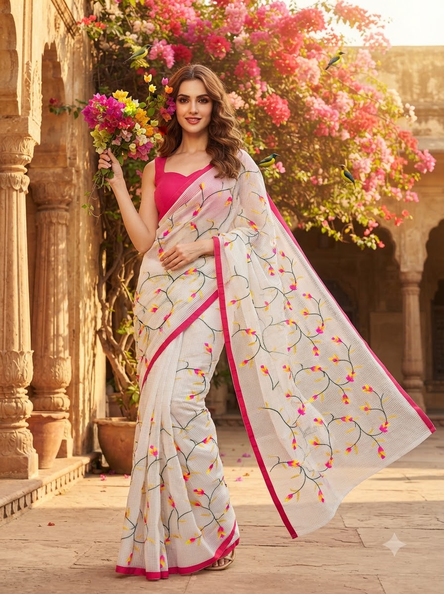 Kusum Reshom Kota Saree With Embroidery work