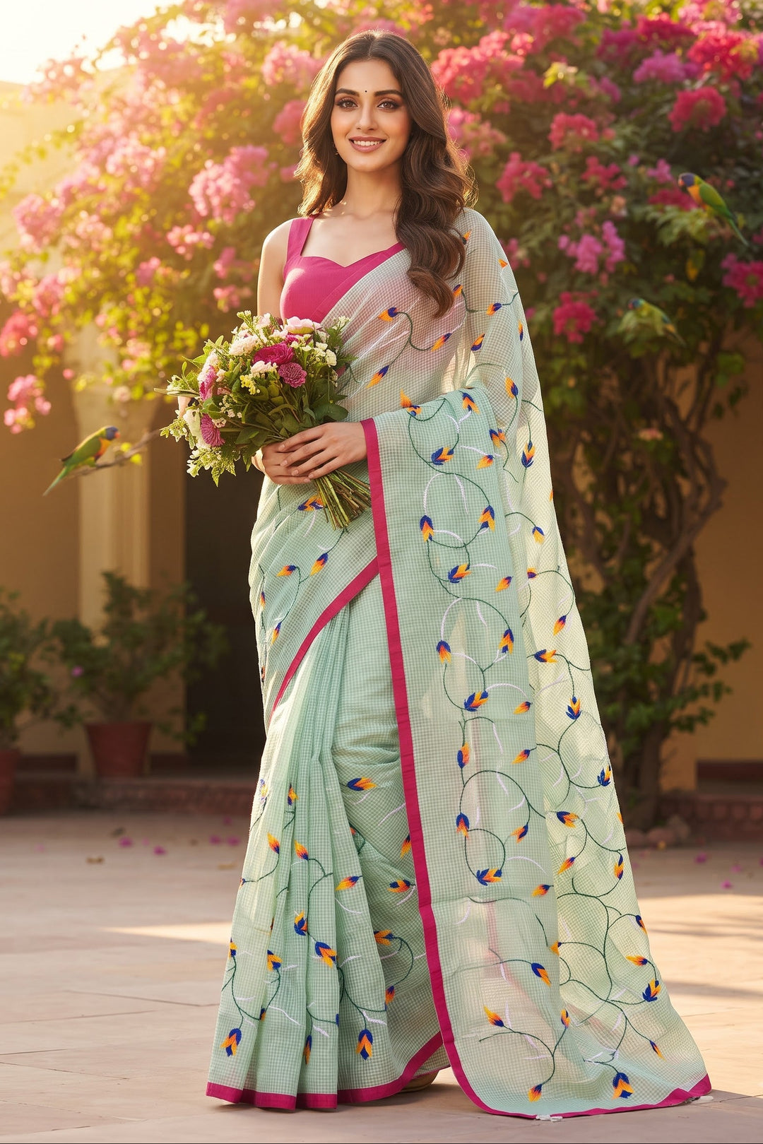 Kusum Reshom Kota Saree With Embroidery work