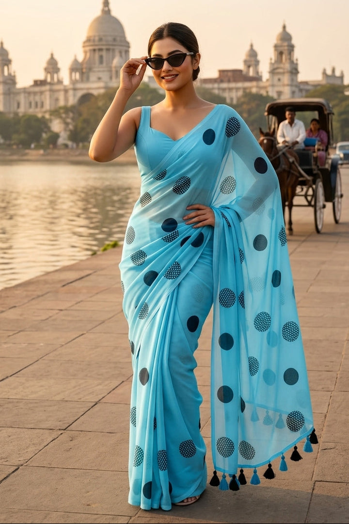 Meadow Dots Mul Cotton Saree