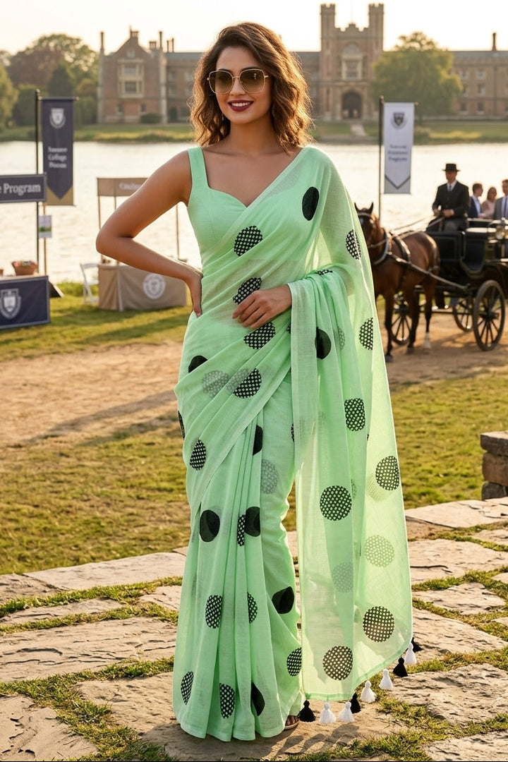 Meadow Dots Mul Cotton Saree
