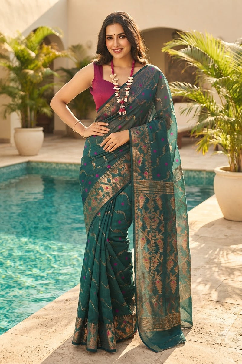 Nakshatra Karat Dhakai Jamdani Saree
