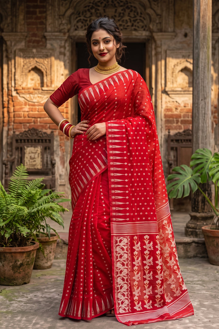 Moner Alo-Bengal Jamdani Saree ( Red)