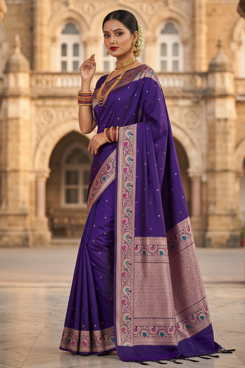 Crown of Desire - Muga Semi Katan Silk Saree