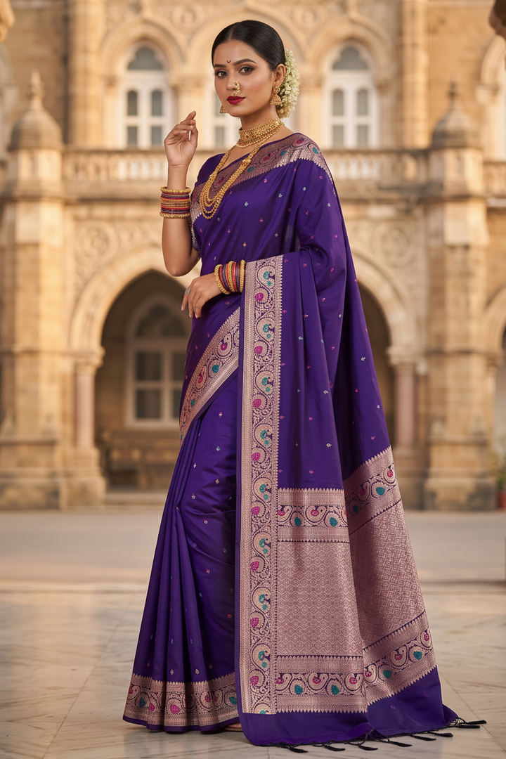 Crown of Desire - Muga Semi Katan Silk Saree