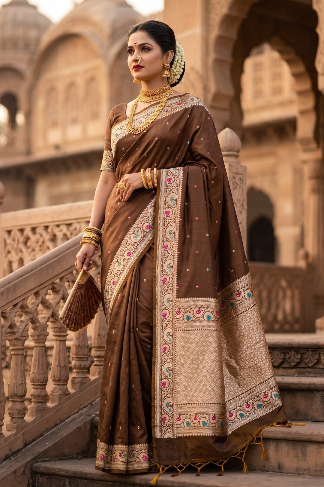 Crown of Desire - Muga Katan Silk Saree