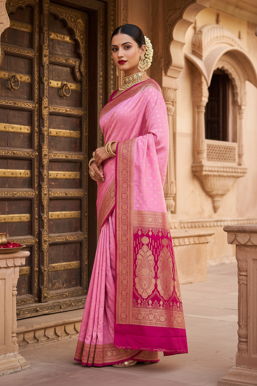 A Royal Duet - Semi Katan Banarasi Saree