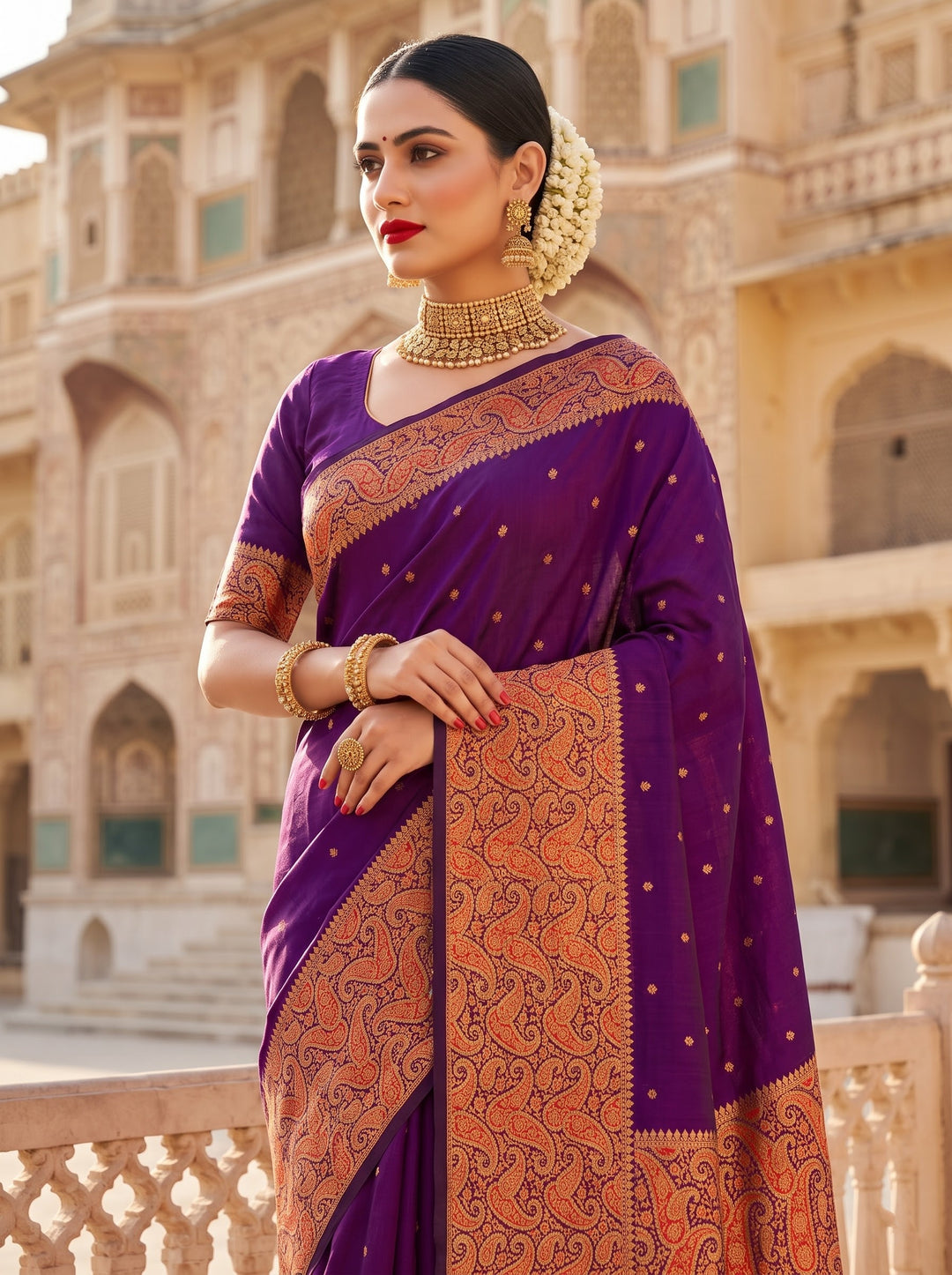 The Sovereign Scarlet Banarasi Semi Katan Silk Saree