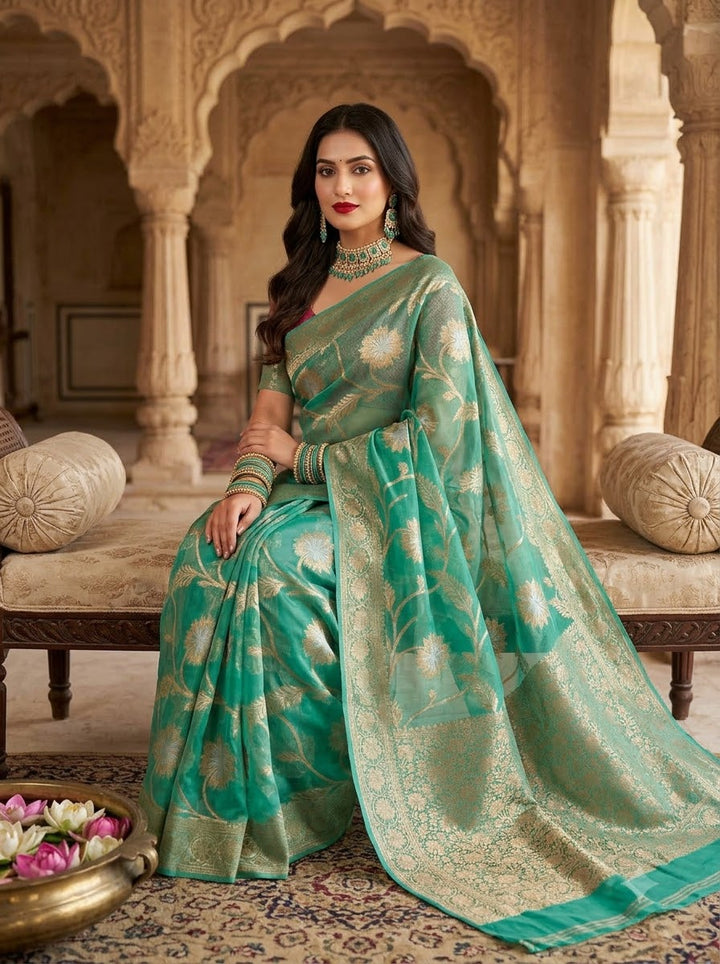 Ocean Heart Organza Silk Saree