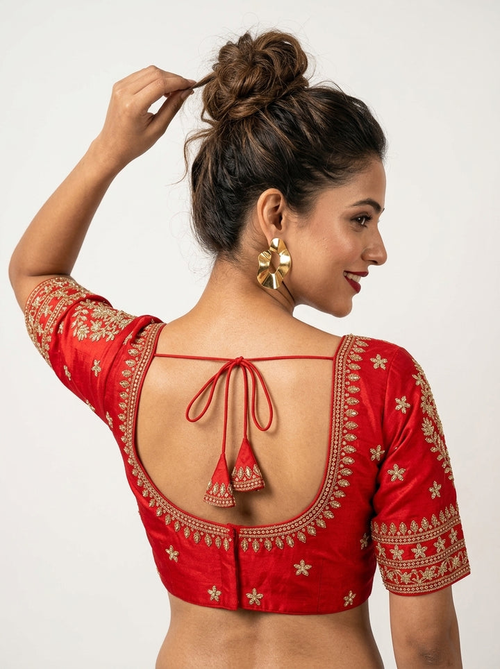 Red Fancy Silk Blouse