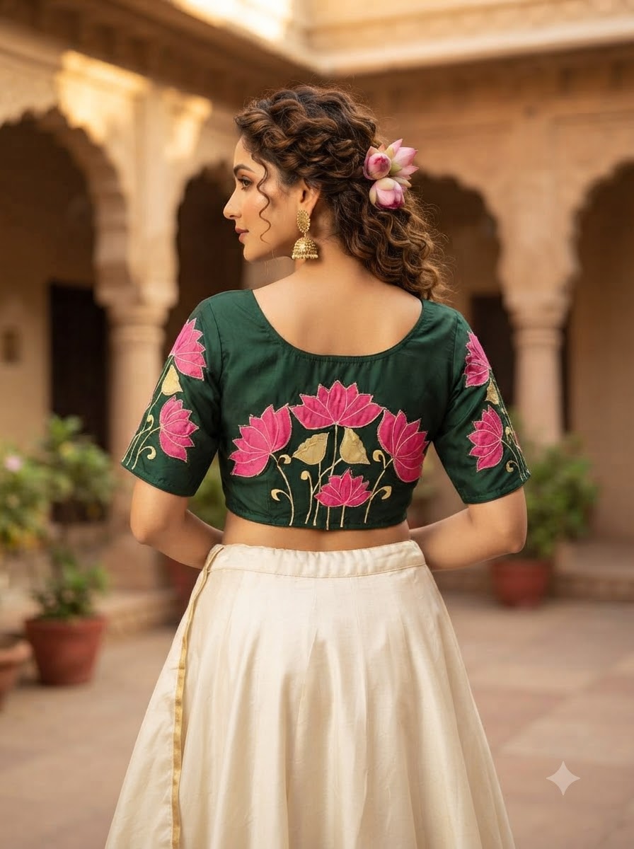 Shantimaya - Lotus Appliqué Katdana Designer Blouse