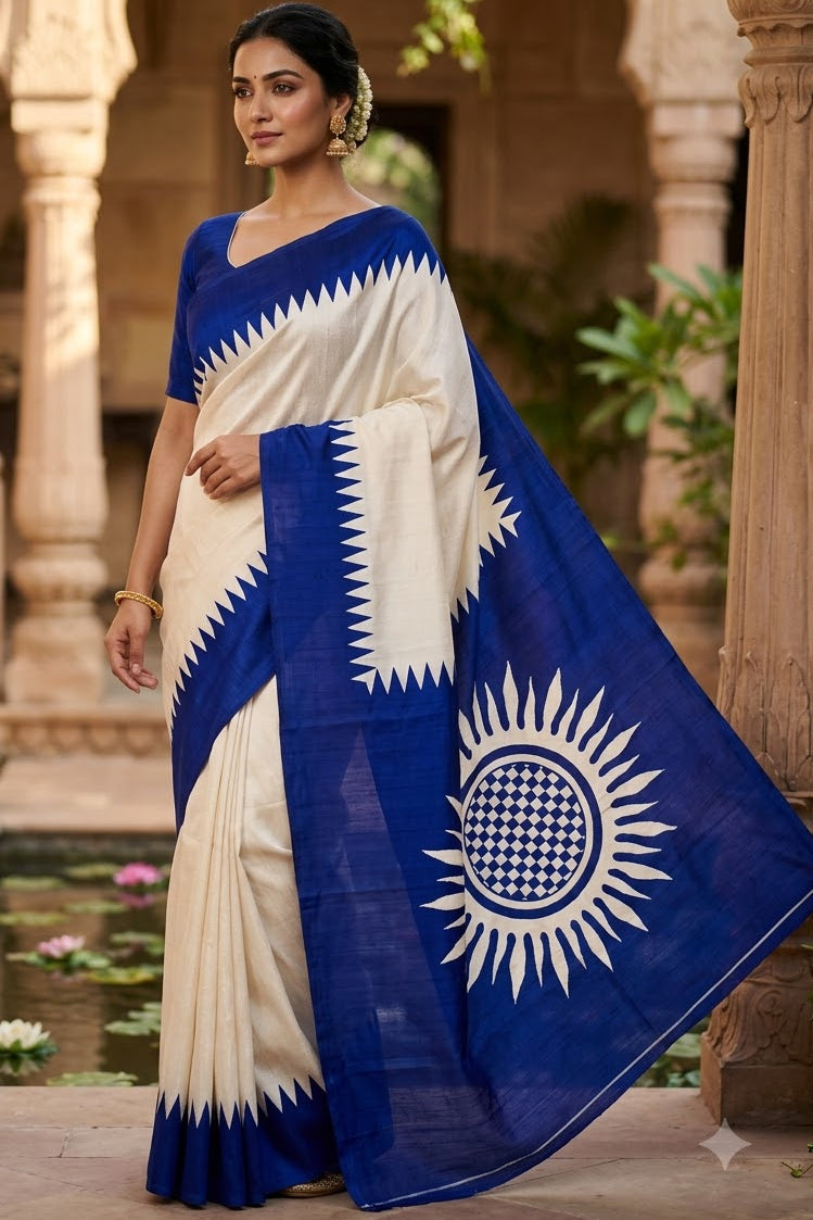 Dhaker Taale Matka Khadi Bapta Print Saree