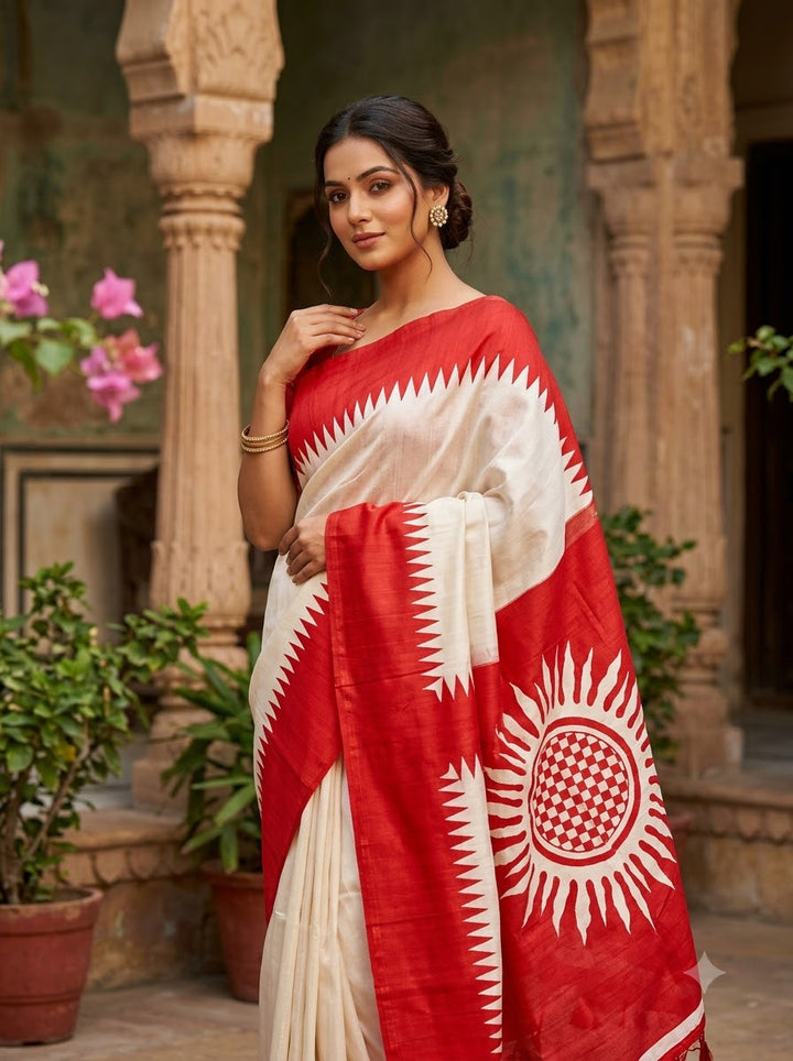 Dhaker Taale Matka Khadi Bapta Print Saree