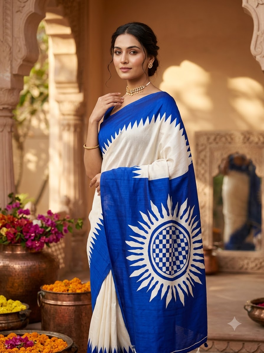 Dhaker Taale Matka Khadi Bapta Print Saree