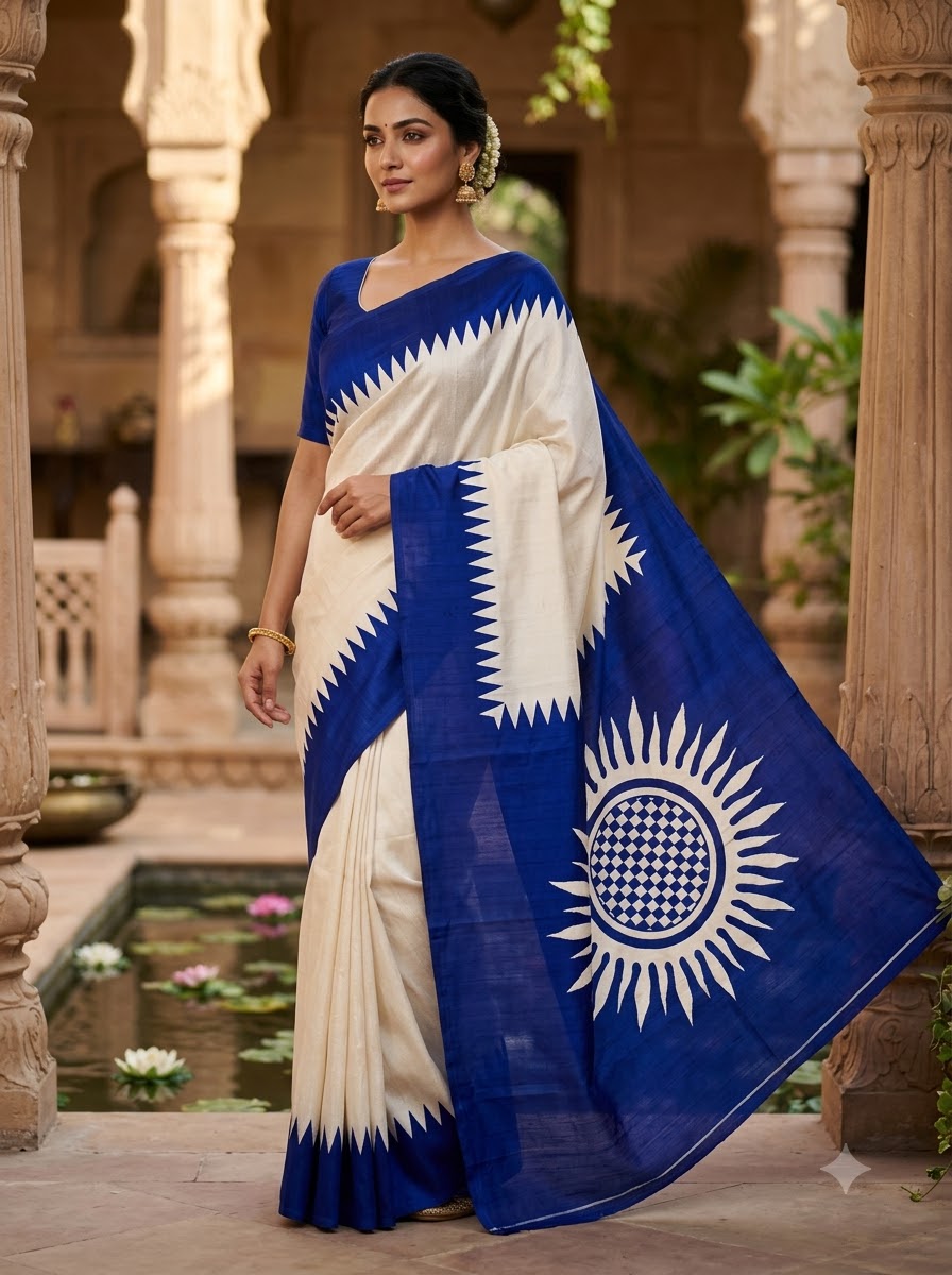 Dhaker Taale Matka Khadi Bapta Print Saree