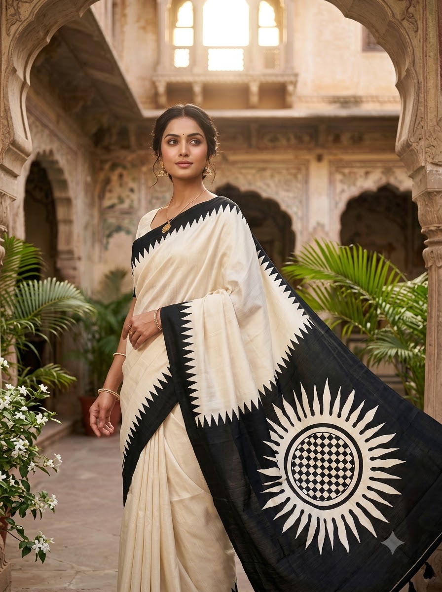 Dhaker Taale Matka Khadi Bapta Print Saree