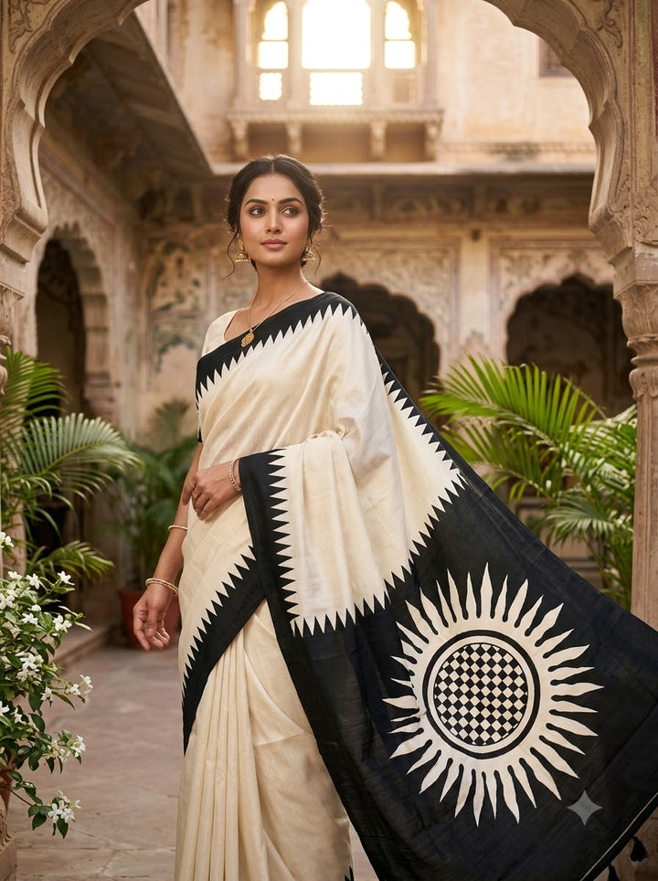Dhaker Taale Matka Khadi Bapta Print Saree