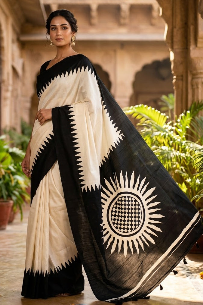 Dhaker Taale Matka Khadi Bapta Print Saree