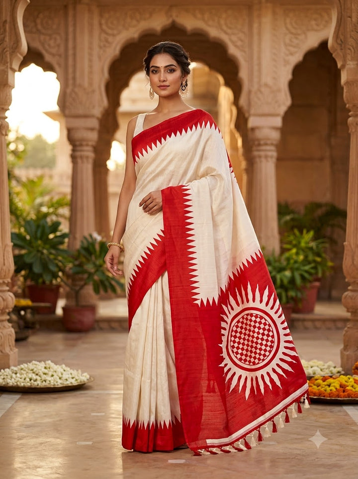 Dhaker Taale Matka Khadi Bapta Print Saree