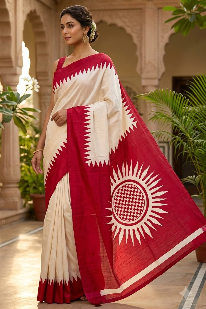 Dhaker Taale Matka Khadi Bapta Print Saree
