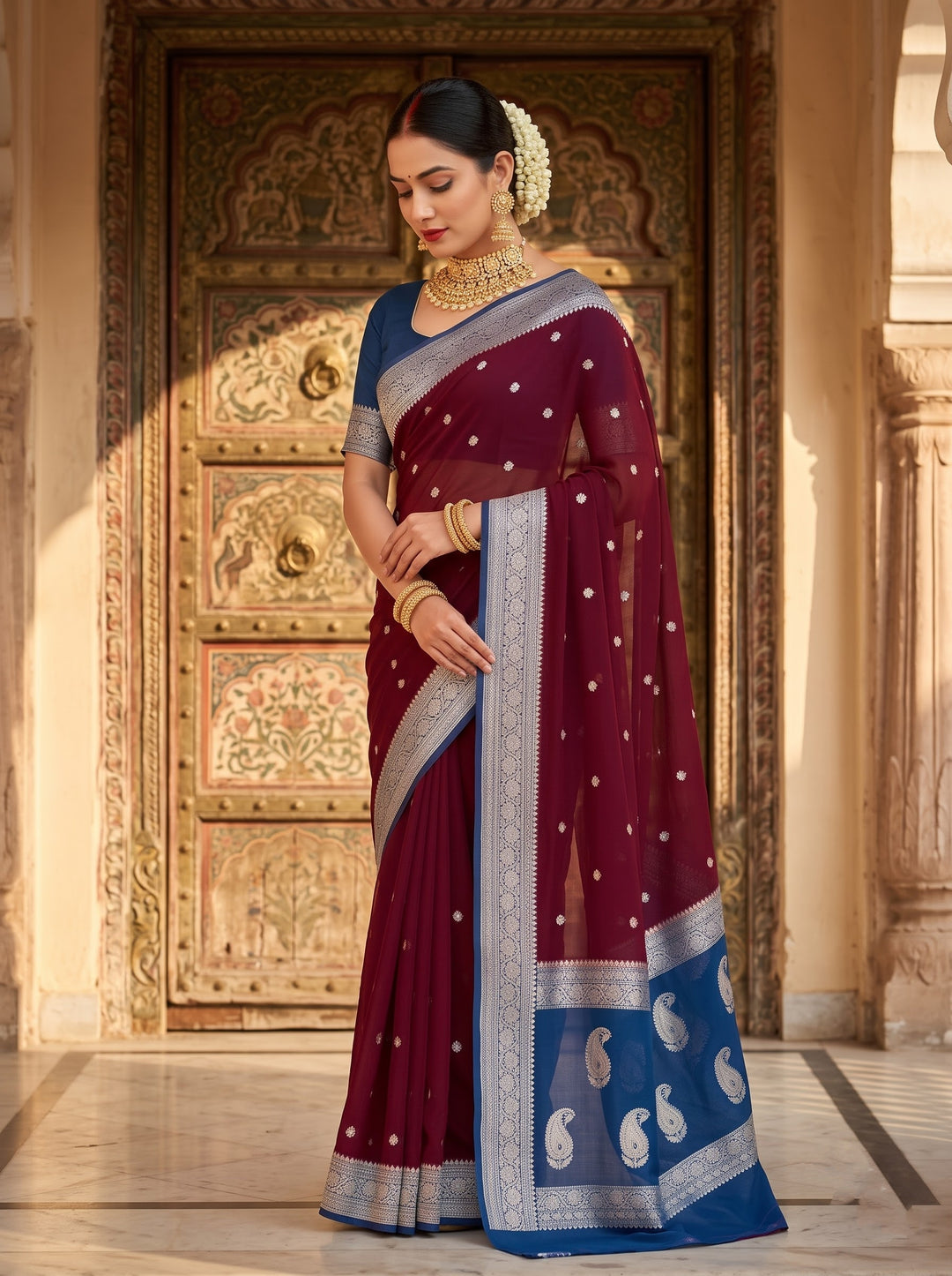 Legacy Of Khaddi Chiffon Handloom Banarasi Saree