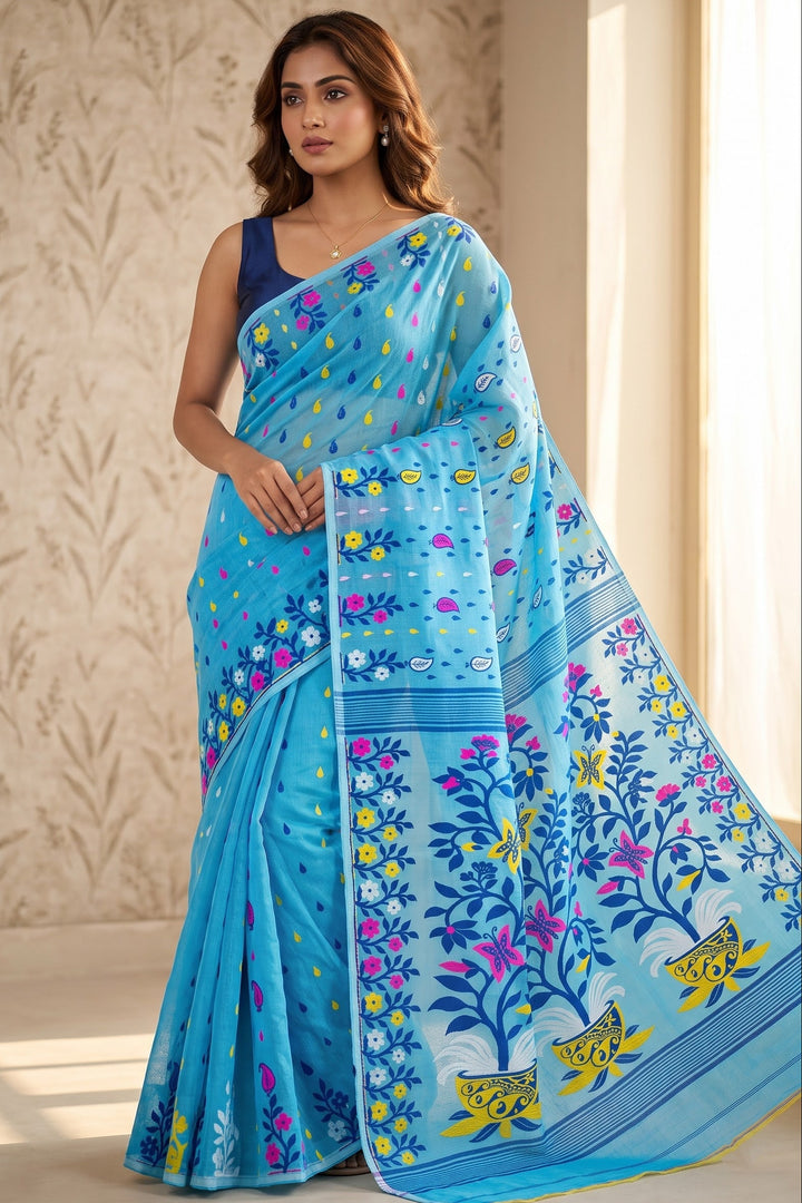 Fuldani Gap Dhakai Jamdani Saree(sky Blue)