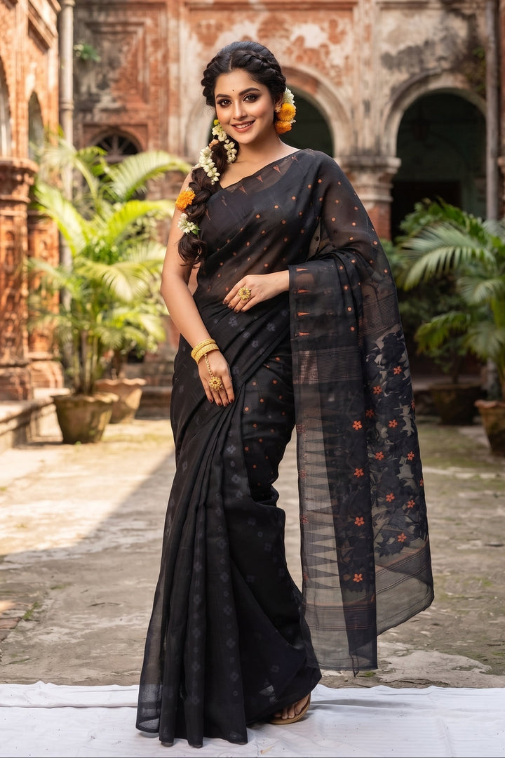 Suranjali Bengal Jamdani Saree (Black)