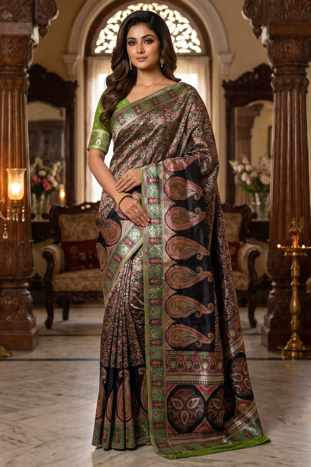 Say Less Pashmina Silk Saree with Kashmiri Work