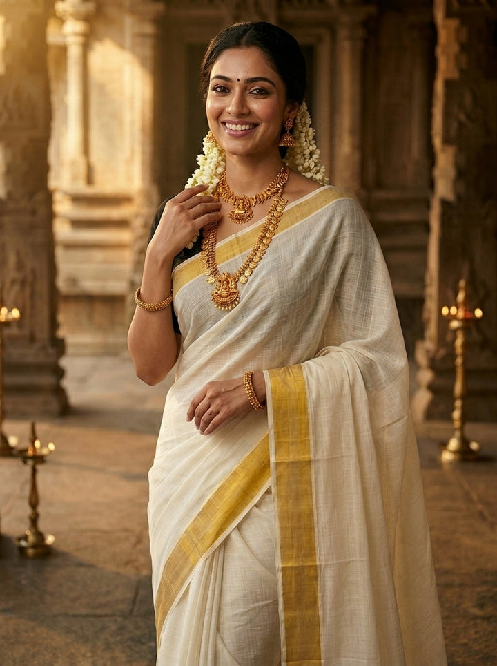 Golden Pearl-Cotton Saree