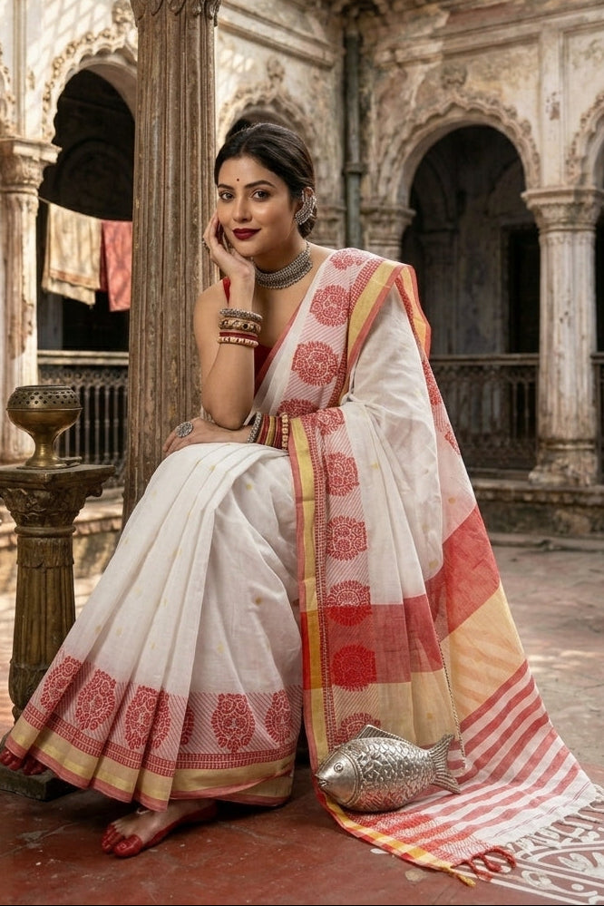 Bengal Khadi Owl Border Saree