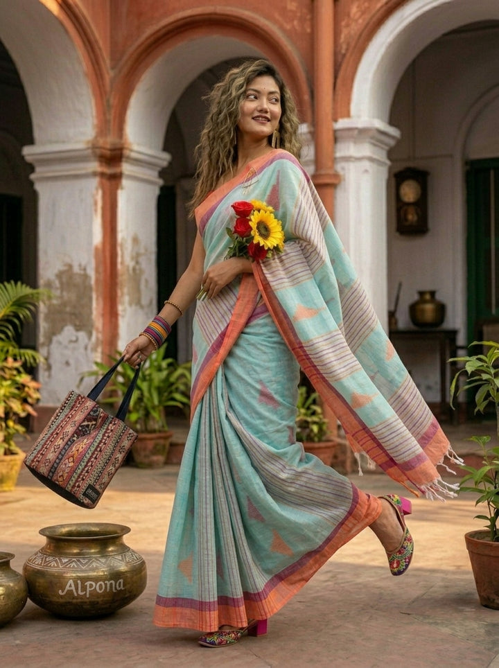 Khadi Canvas -Check Pattern Cotton Saree