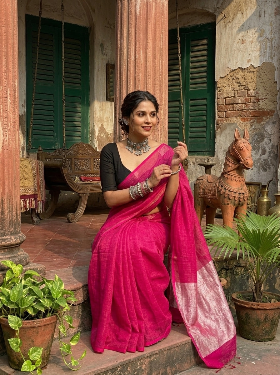 Pink Bengal Khadi Saree