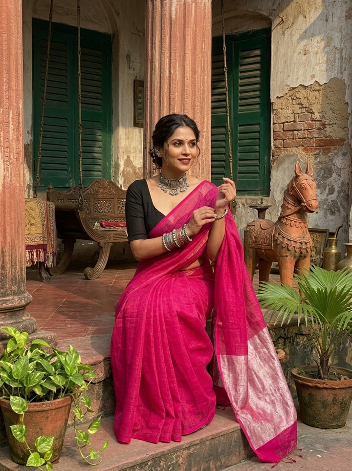 Pink Bengal Khadi Saree