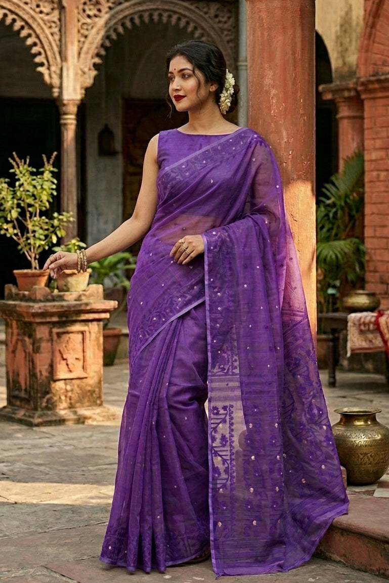 Ektu Bikel Karat Dhakai Jamdani Saree