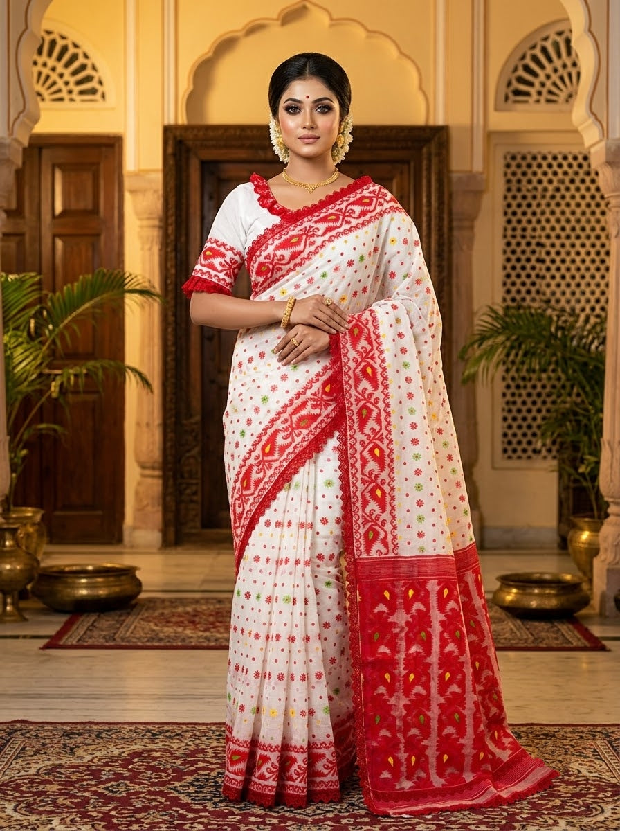 Aradhana Bengal Jamdani Saree with Blouse (Combo)