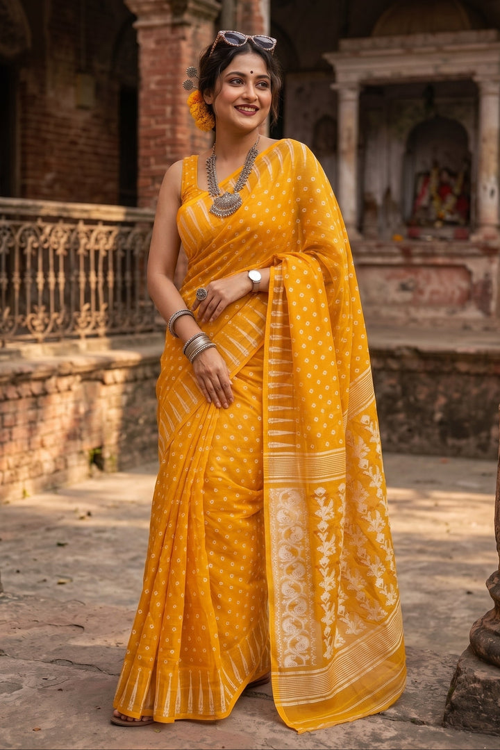 Moner Alo-Bengal Jamdani Saree (Yellow Ochre)