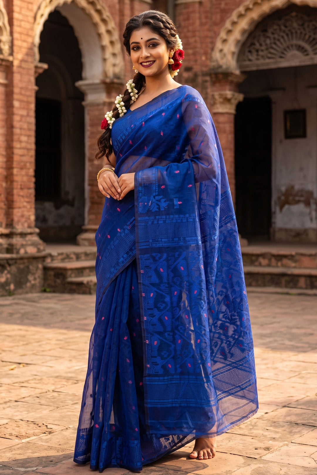 Shatarupa Bengal Jamdani Saree (Royal Blue)