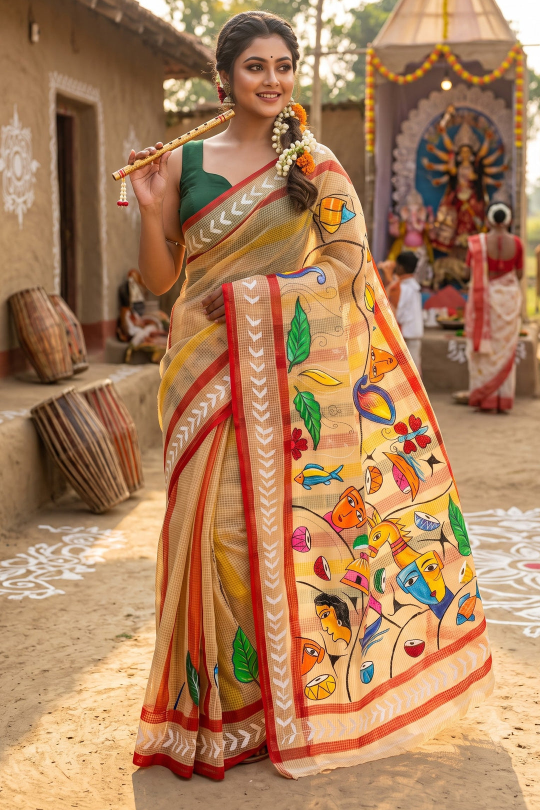 Madol Jhumur Hand Painted Resham Kota Saree
