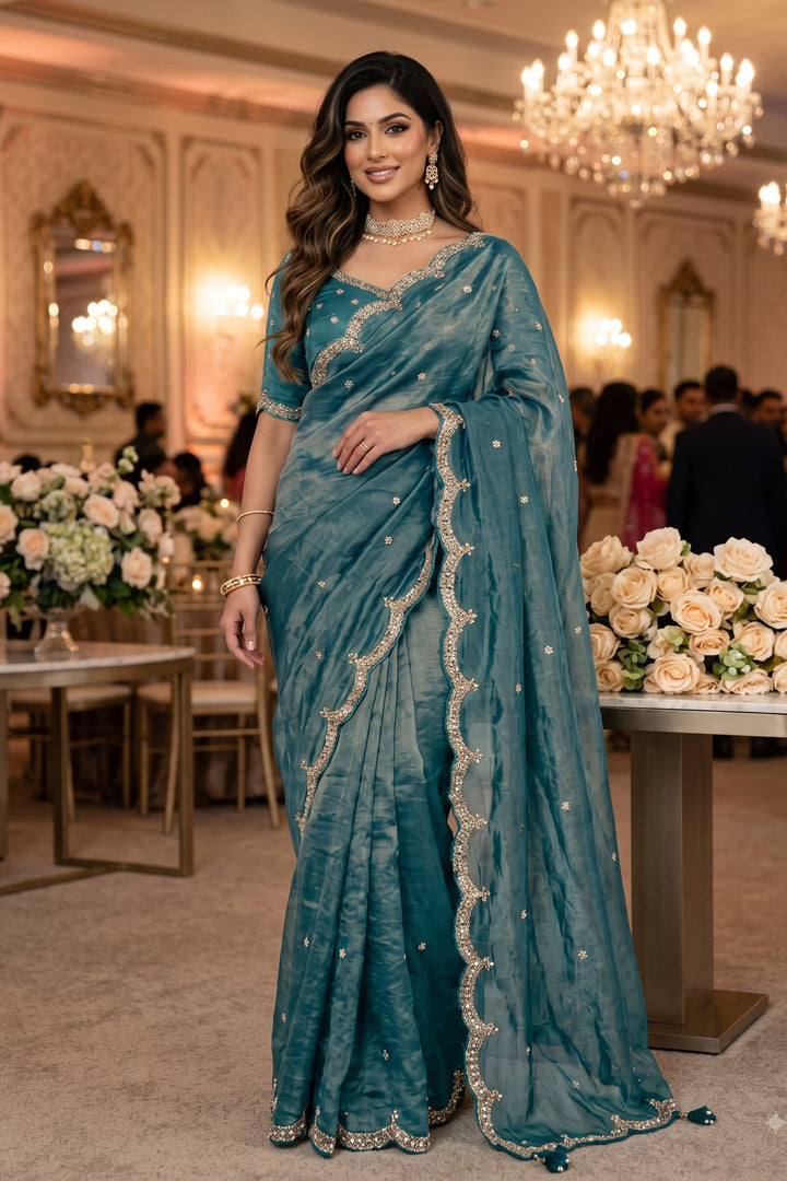 Eyes of Elegance Fandy Satin Silk Saree with Cutdana Work